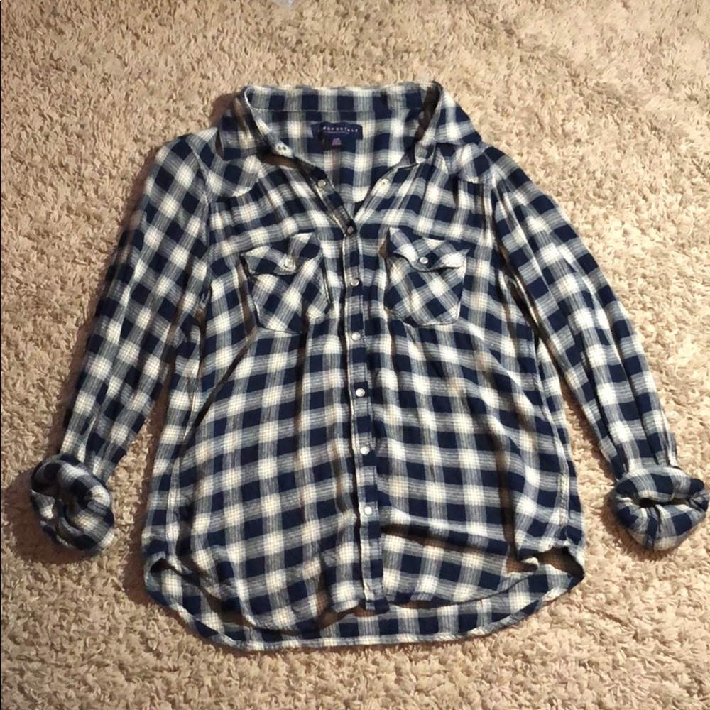 Blue and white checkered flannel